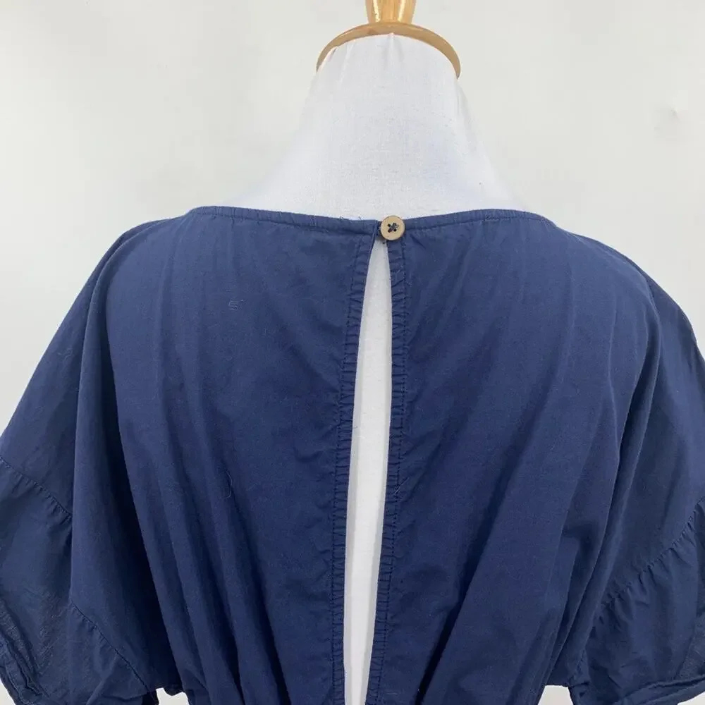 Free People Dress Women S Small Navy Cuffed Short Sleeve Keyhole Back Lined Mini